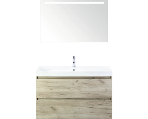 SANOX Badkamermeubelset Maxx XL met spiegelkast en wastafel 101 cm craft oak Wastafelmeubel met onderkast, wastafel en spiegel met verlichting