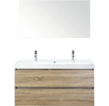 Badkamer wastafelcombinatie met spiegel, wastafel en onderkast in houtlook