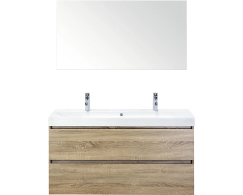 SANOX Badkamermeubelset Maxx XL met spiegel en wastafel 121 cm grijs eiken Badkamer wastafelcombinatie met spiegel, wastafel en onderkast in houtlook