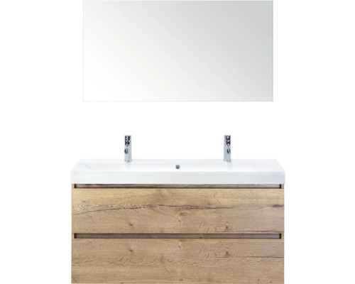 SANOX Badkamermeubelset Maxx XL met spiegel en wastafel 121 cm natuur eiken Wastafelmeubel met spiegel, houtlook en twee laden