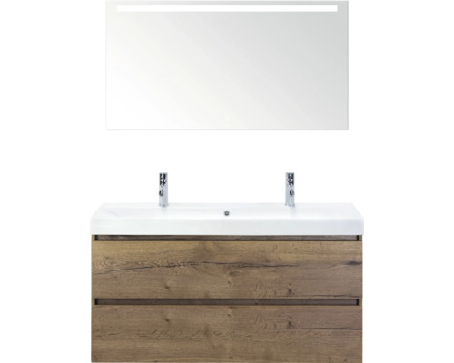 SANOX Badkamermeubelset Maxx XL met spiegelkast en wastafel 121 cm tabacco Wastafelcombinatie met spiegel en onderkast