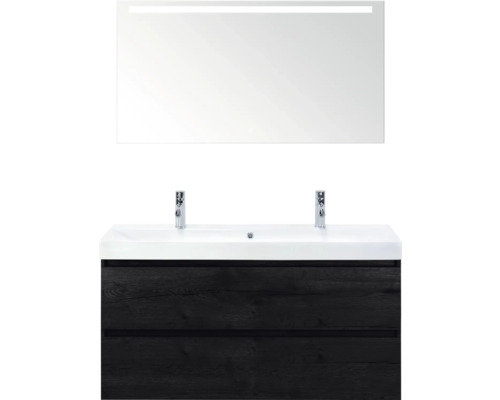 SANOX Badkamermeubelset Maxx XL met spiegelkast en wastafel 121 cm black oak Wastafelcombinatie met spiegel en twee kranen