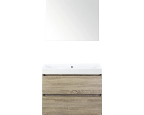 SANOX Badkamermeubelset Maxx XL met spiegel en wastafel 81 cm grijs eiken Wastafelmeubel met spiegel en twee laden voor de badkamer