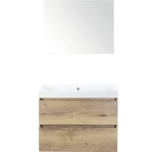 Wastafelmeubel met spiegel, houtlook en twee laden