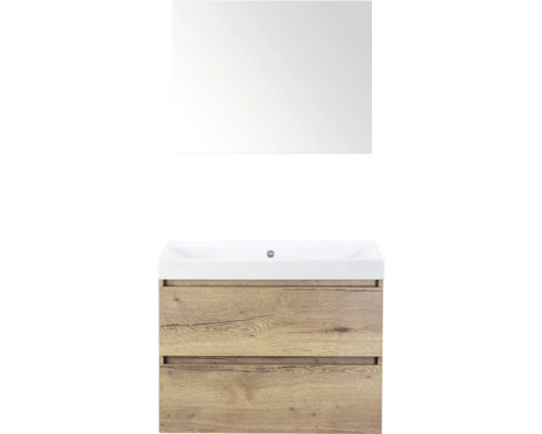 SANOX Badkamermeubelset Maxx XL met spiegel en wastafel 81 cm natuur eiken Wastafelmeubel met spiegel, houtlook en twee laden