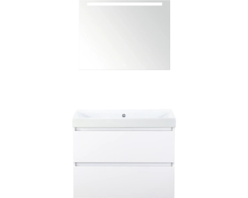 SANOX Badkamermeubelset Maxx XL met spiegelkast en wastafel 81 cm wit hoogglans Wastafelmeubel met onderkast en spiegel met verlichting voor de badkamer