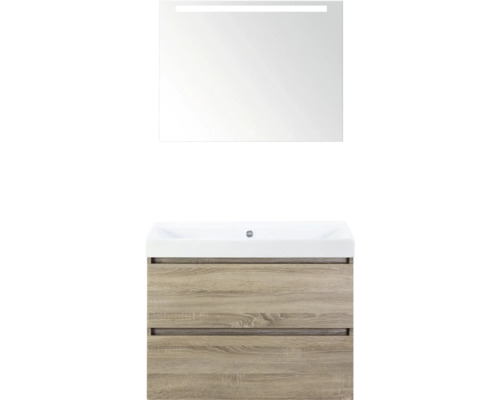 SANOX Badkamermeubelset Maxx XL met spiegelkast en wastafel 81 cm grijs eiken Wastafelcombinatie met spiegel en onderkast