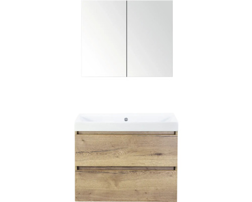 SANOX Badkamermeubelset Maxx XL met spiegelkast en wastafel 81 cm natuur eiken Wastafelcombinatie met spiegelkast voor de badkamer