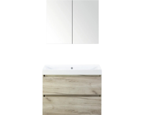 SANOX Badkamermeubelset Maxx XL met spiegelkast en wastafel 81 cm craft oak Wastafel met onderkast en spiegelkast voor de badkamer