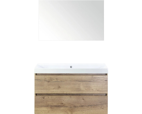 SANOX Badkamermeubelset Maxx XL met spiegel en wastafel 101 cm natuur eiken Wastafelonderkast met spiegel voor de badkamer