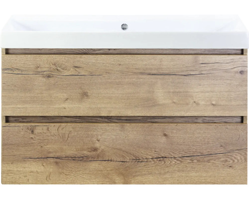 SANOX Badkamermeubelset Maxx XL met spiegelkast en wastafel 101 cm natuur eiken Wastafelonderkast met twee lades in houtdecor