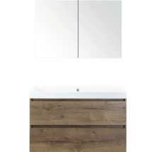 Wastafelcombinatie met spiegelkast en twee lades in houtdesign voor de badkamer