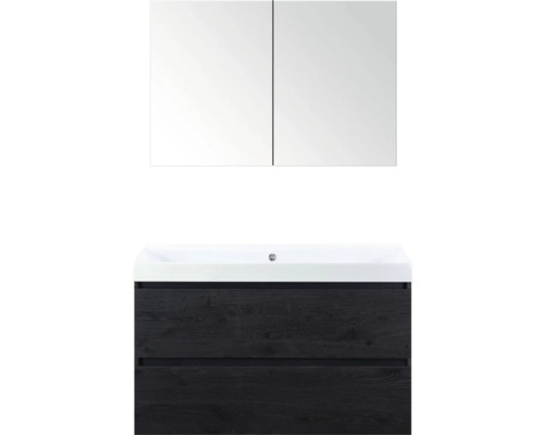 SANOX Badkamermeubelset Maxx XL met spiegelkast en wastafel 101 cm black oak Wastafelonderkast met spiegelkast voor de badkamer