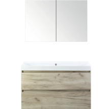 Wastafelcombinatie met spiegelkast en twee lades in houtlook