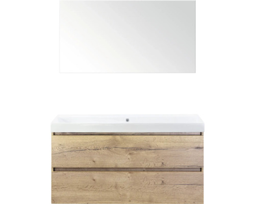 SANOX Badkamermeubelset Maxx XL met spiegel en wastafel 121 cm natuur eiken Wastafelonderkast met spiegel voor de badkamer