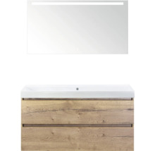 Wastafelcombinatie met spiegel en twee lades in houten design