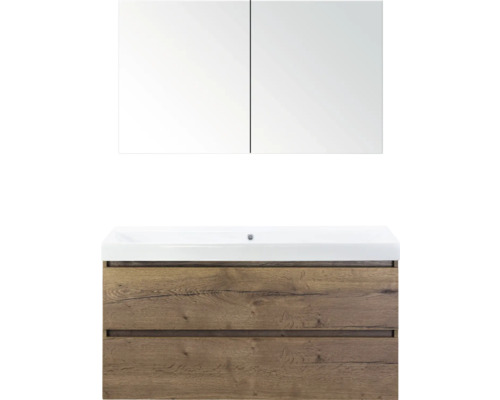SANOX Badkamermeubelset Maxx XL met spiegelkast en wastafel 121 cm tabacco Wastafelonderkast met spiegel en twee lades