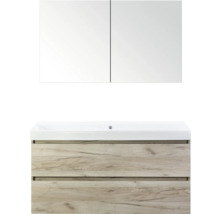 Wastafelcombinatie met spiegelkast en twee lades in houtdesign