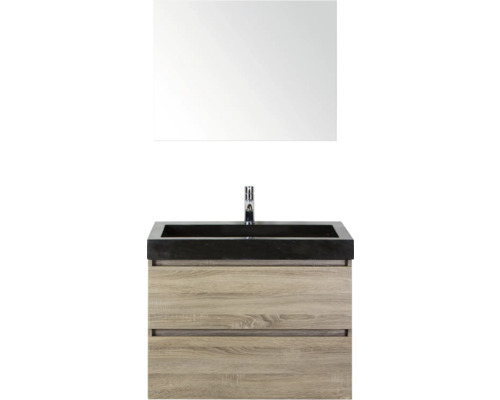 SANOX Badkamermeubelset Maxx XL met spiegel en wastafel 81 cm grijs eiken Wastafelmeubel met onderkast en spiegel voor de badkamer