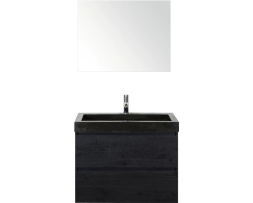 SANOX Badkamermeubelset Maxx XL met spiegel en wastafel 81 cm black oak Wastafelonderkast met spiegel voor de badkamer