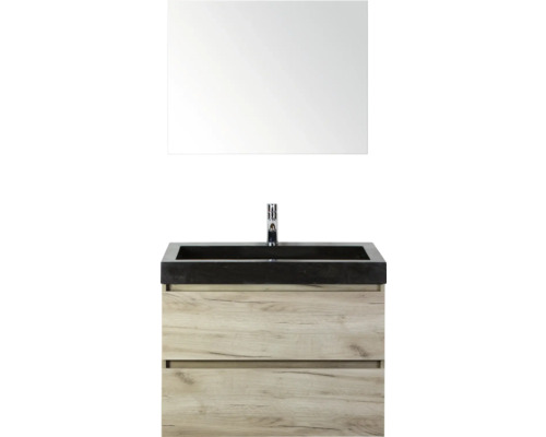 SANOX Badkamermeubelset Maxx XL met spiegel en wastafel 81 cm craft oak Wastafelcombinatie met spiegel en onderkast in houtlook