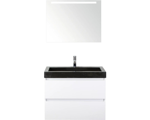 SANOX Badkamermeubelset Maxx XL met spiegelkast en wastafel 81 cm wit hoogglans Wastafelcombinatie met spiegel en onderkast