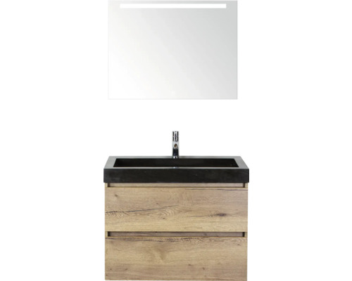 SANOX Badkamermeubelset Maxx XL met spiegelkast en wastafel 81 cm natuur eiken Wastafel met onderkast en verlichte spiegel voor de badkamer