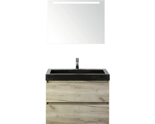 SANOX Badkamermeubelset Maxx XL met spiegelkast en wastafel 81 cm craft oak Wastafelcombinatie met LED-spiegel voor de badkamer