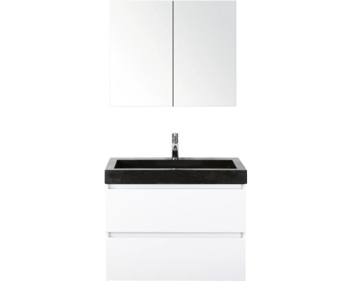 SANOX Badkamermeubelset Maxx XL met spiegelkast en wastafel 81 cm wit hoogglans Wastafelcombinatie met spiegelkast voor de badkamer