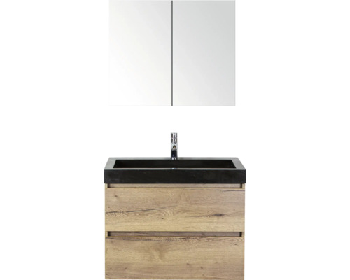 SANOX Badkamermeubelset Maxx XL met spiegelkast en wastafel 81 cm natuur eiken Wastafelcombinatie met spiegelkast, onderkast en wastafel