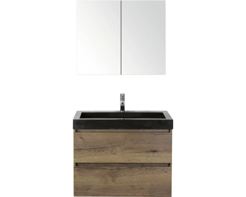 SANOX Badkamermeubelset Maxx XL met spiegelkast en wastafel 81 cm tabacco Badkamer wastafelonderkast met spiegel en kraan