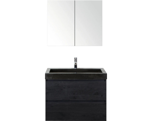 SANOX Badkamermeubelset Maxx XL met spiegelkast en wastafel 81 cm black oak Wastafel met onderkast en spiegelkast voor de badkamer