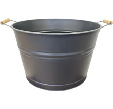 Metalen emmer met houten handgrepen