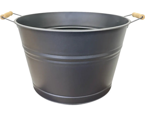 Metalen emmer met houten handgrepen