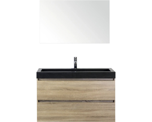 SANOX Badkamermeubelset Maxx XL met spiegel en wastafel 101 cm grijs eiken Badkamermeubelset met wastafel, onderkast en spiegel