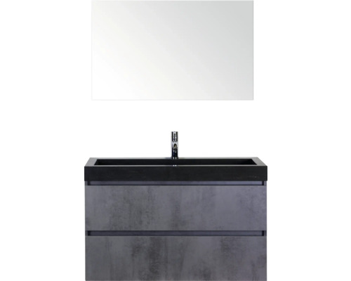 SANOX Badkamermeubelset Maxx XL met spiegel en wastafel 101 cm beton antraciet Wastafel met onderkast en spiegel voor de badkamer
