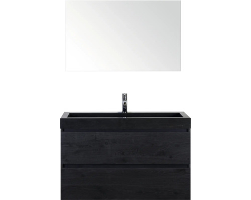 SANOX Badkamermeubelset Maxx XL met spiegel en wastafel 101 cm black oak Badkamermeubelset met wastafelonderkast, wastafel en spiegel