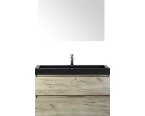 SANOX Badkamermeubelset Maxx XL met spiegel en wastafel 101 cm craft oak Wastafelmeubel met spiegel en twee lades