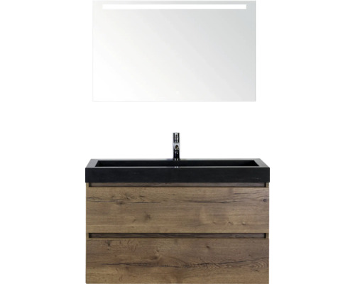SANOX Badkamermeubelset Maxx XL met spiegelkast en wastafel 101 cm tabacco Wastafelcombinatie met spiegel en onderkast