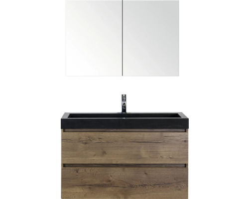 SANOX Badkamermeubelset Maxx XL met spiegelkast en wastafel 101 cm tabacco Badkamermeubelset met wastafelonderkast, wastafel en spiegelkast