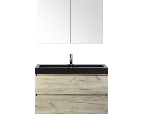 SANOX Badkamermeubelset Maxx XL met spiegelkast en wastafel 101 cm craft oak Wastafelcombinatie met wastafel en spiegelkast