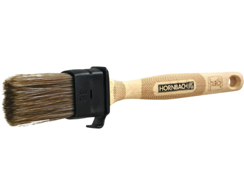 Ronde kwast met houten handvat en zwarte borstelhouder