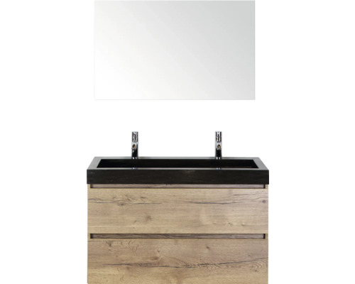 SANOX Badkamermeubelset Maxx XL met spiegel en wastafel 101 cm natuur eiken Wastafelcombinatie met spiegel, wastafel, kranen en onderkast