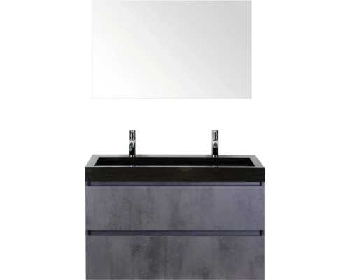 SANOX Badkamermeubelset Maxx XL met spiegel en wastafel 101 cm beton antraciet Wastafelcombinatie met spiegel en twee lades