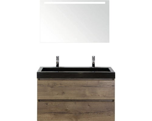 SANOX Badkamermeubelset Maxx XL met spiegelkast en wastafel 101 cm tabacco Wastafel met spiegel en onderkast in de badkamer