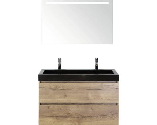 SANOX Badkamermeubelset Maxx XL met spiegelkast en wastafel 101 cm natuur eiken Badkamer met wastafelonderkast, wastafel en verlichte spiegel