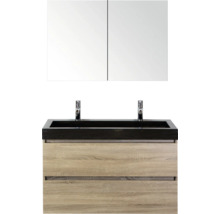 Wastafelmeubel met twee laden, opzetwastafel en spiegelkast voor de badkamer