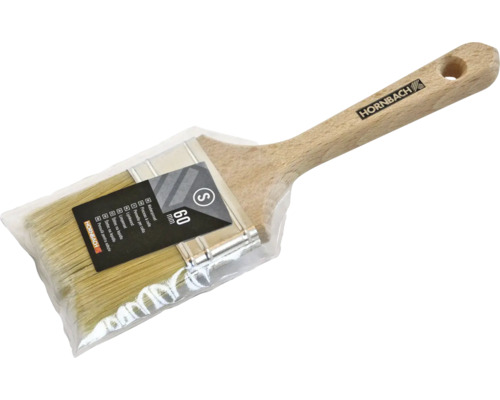 Platte kwast 60 millimeter met houten handvat in verpakking