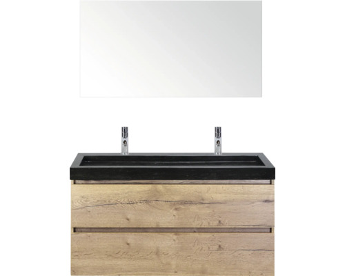 SANOX Badkamermeubelset Maxx XL met spiegel en wastafel 121 cm natuur eiken Wastafelcombinatie met spiegel, wastafel en onderkast