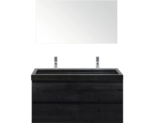 SANOX Badkamermeubelset Maxx XL met spiegel en wastafel 121 cm black oak Wastafelcombinatie met spiegel en twee kranen